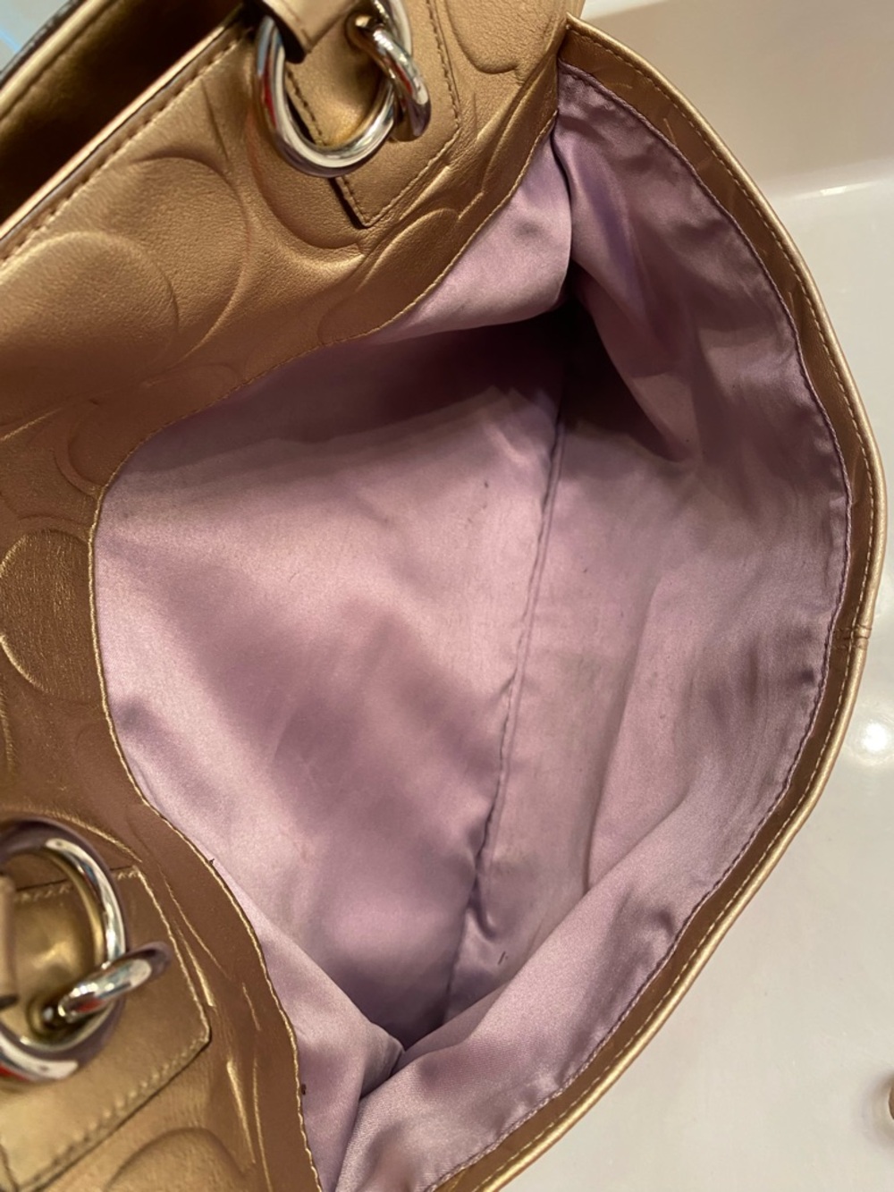 Coach Metallic Gold Leather Signature Tote with Matching Wristlet - Picture 7 of 11